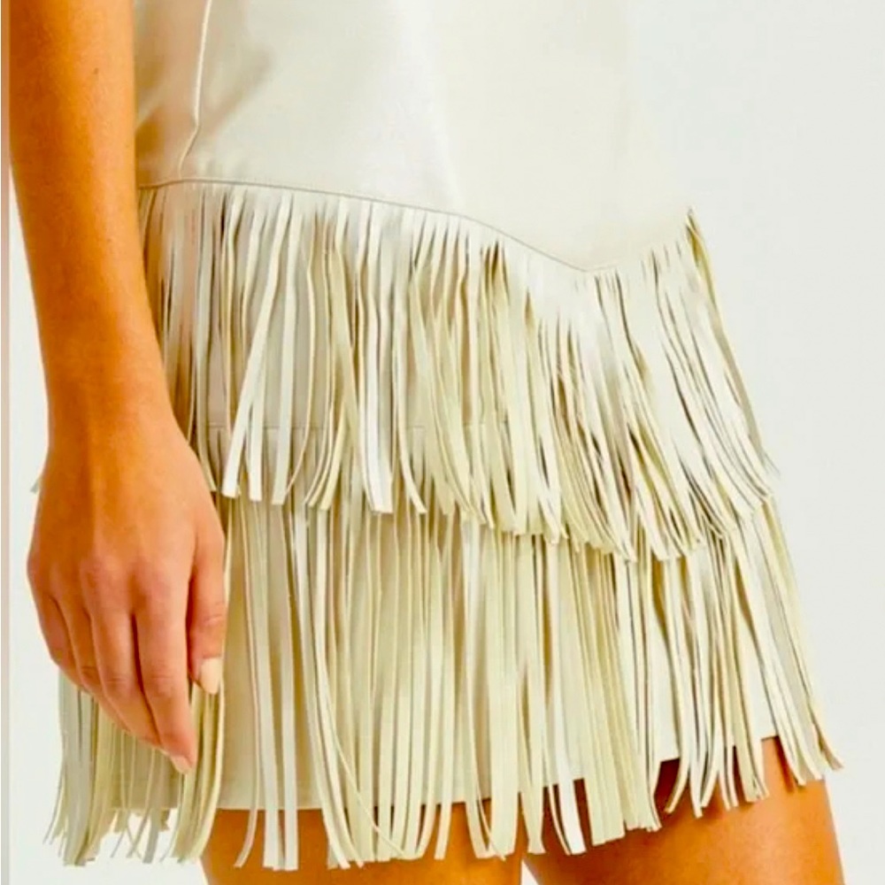 Altard state feux leather fringe skirt